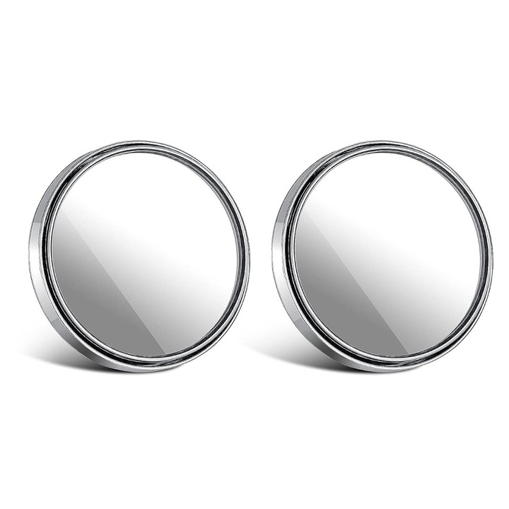 Set 2 oglinda auxiliara, JENUOS®, pentru unghi mort, rotatie 360, impermeabil, HD, ofera vizibilitate suplimentara, imbunatateste siguranta in conducere, diametru de 5 cm, Argint