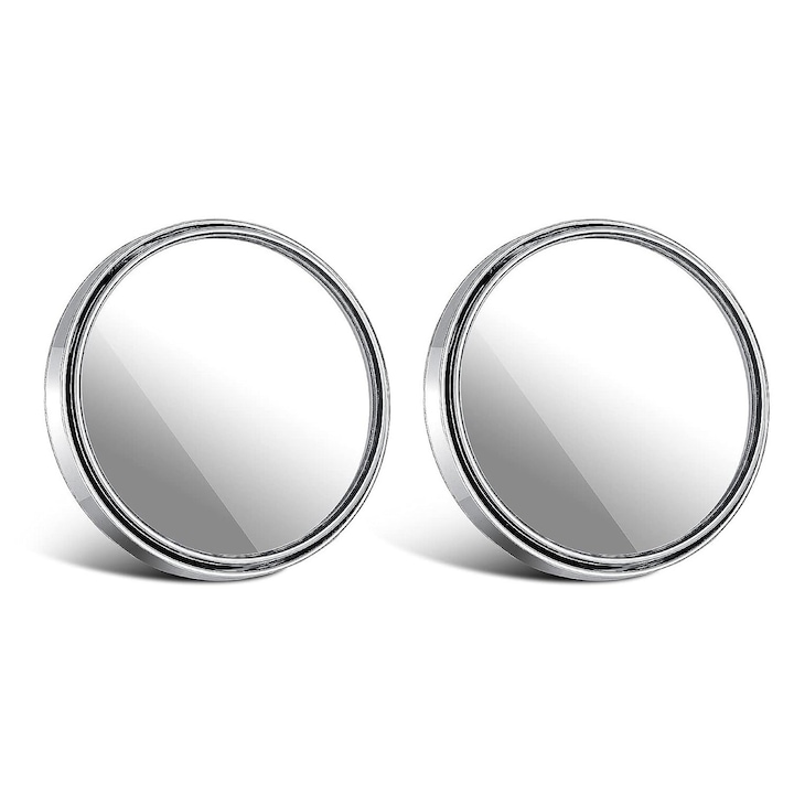 Set 2 oglinda auxiliara, JENUOS®, pentru unghi mort, rotatie 360, impermeabil, HD, ofera vizibilitate suplimentara, imbunatateste siguranta in conducere, diametru de 5 cm, Argint
