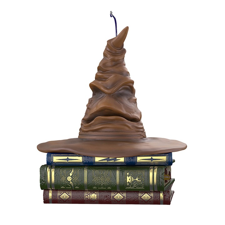 Decoratiune de Craciun, ornament Harry Potter Sorting Hat pe carti, plastic, multicolor, 13 cm x 10 cm