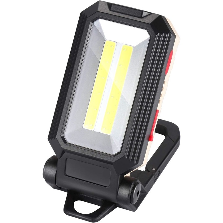 LED работна лампа, QttvbTna, 3000mAh батерия, 4 режима на светене, сгъваема стойка, магнитна, карабинер, черна