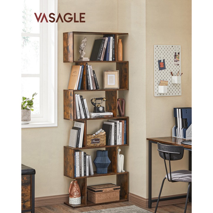 Biblioteca 6 Compartimente VASAGLE, pentru Birou, 70 x 24 x 190,5 cm, Brun rustique LBC61BX