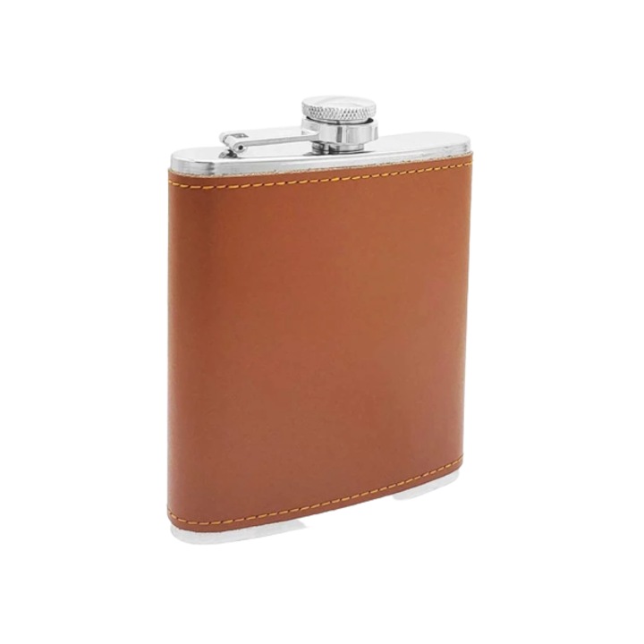 Plosca pentru bauturi Rayuda, otel inoxidabil/piele, maro/argintiu, 9,5 x 12,5 x 2,5 cm, 170 ml