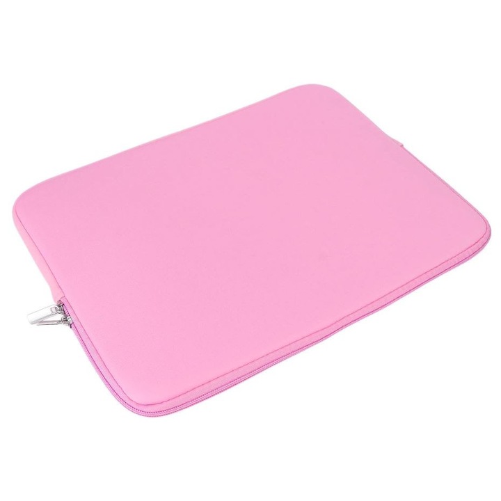 Husa portabila din neopren pentru laptop cu diagonala maxima de 17”, cu fermoar, culoare roz