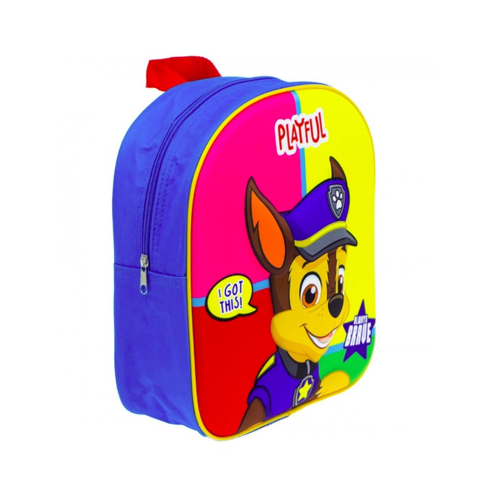 Ghiozdan pentru copii, model 3D Chase Paw Patrol, bretele reglabile, dimensiuni 31 x 26 x 11 cm, multicolor