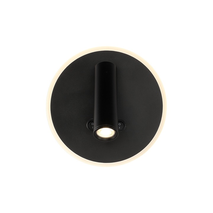 Aplica LED neagra, 3000K, 14.5x14.5cm, lampa de citit flexibila cu 2 comutatoare, set de aplice pentru perete