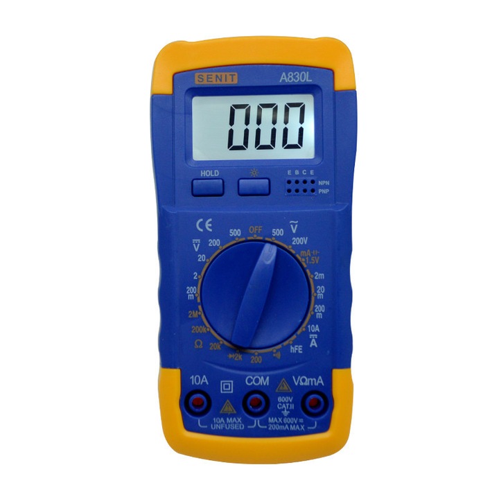 Multimetru digital Sunmostar pentru voltmetru/ampermetru/ohmmetru, Albastru/Galben