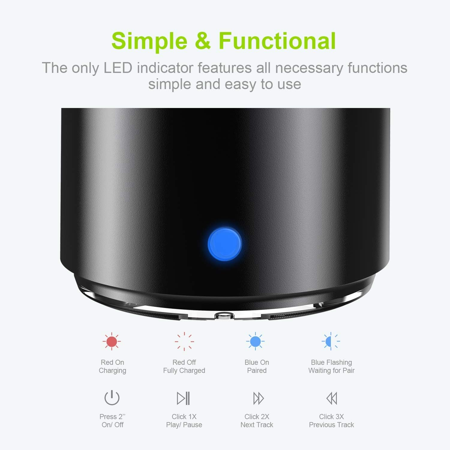Mini boxă Bluetooth A106 Pro, Green Leaf, impermeabilă IP67, neagră, 1, 89x1, 54 inci, cu carlig de transport