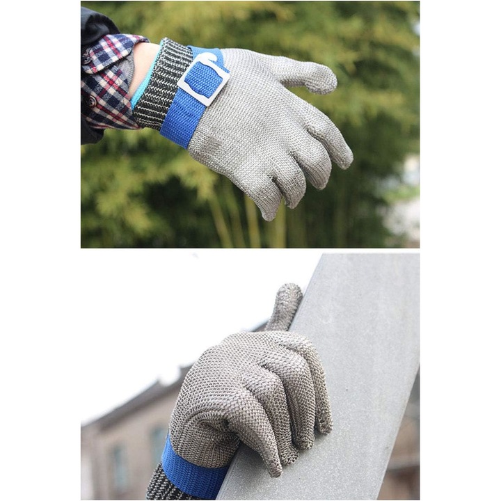 Manusi protectie QttvbTna, polietilena si inox, rezistenta taietura nivel 5, ajustabile, unisex, XS