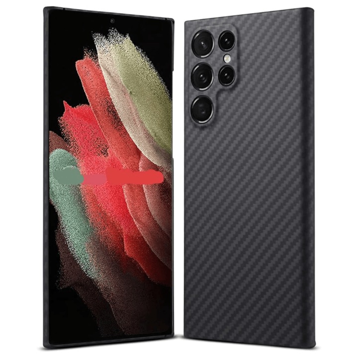 Husa Premium din fibra de aramida/kevlar pentru Samsung S23 Ultra, Protectie Importriva socurilor, Protectie Camera, Negru