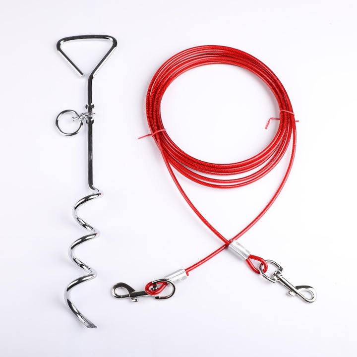 Cablu de legatura pentru caini, Sunmostar, Otel/ PVC, Rosu/ Argintiu