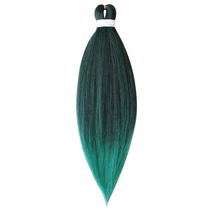 Extensii de par codite Afro pentru impletituri, Negru - Verde ombre, Pre intinse, Box braids, 66 cm, 100 g