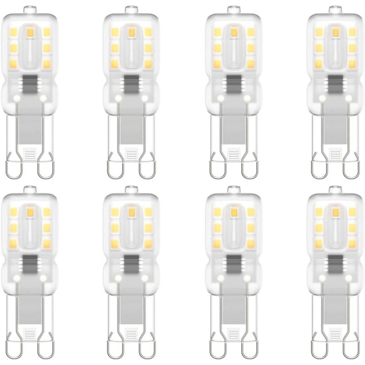 Set 8 becuri LED G9, Sunmostar, 220V, 4000K, 3W, Clasa de energie E, Alb