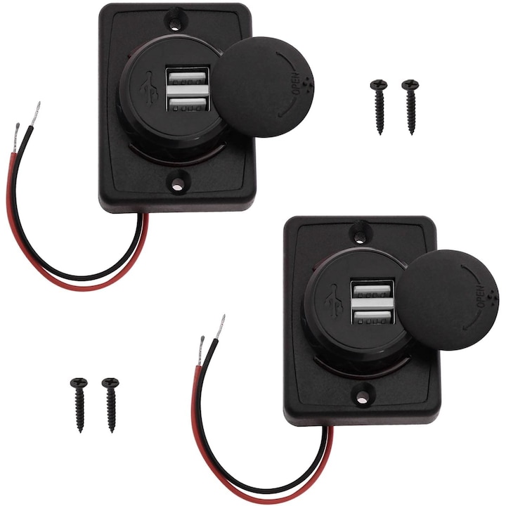 Set 2 adaptoare USB pentru masina, Sunmostar, 2 porturi, 12V, Negru