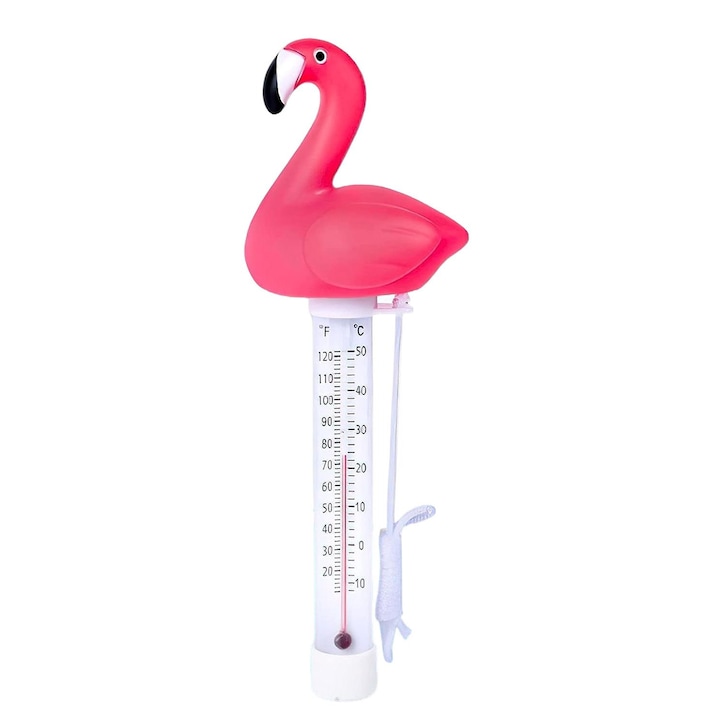 Termometru pentru piscina flamingo, Sunmostar, Plastic/Silicon, 8x23x7cm, Roz/Alb