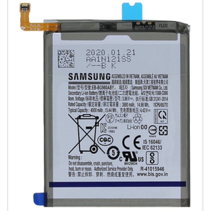 Samsung EB-BG980ABY OEM akkumulátor (4000 mAh, Li-ion, G980 Galaxy S20, G981 Galaxy S20 5G)