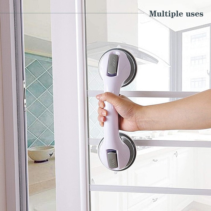 Set 2 manere de baie, Sunmostar, Plastic, Cu ventuza, Alb/Gri