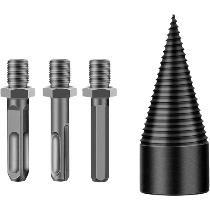 Set Burghiu + 3 Adaptoare, Sunmostar, Otel, Negru/Gri