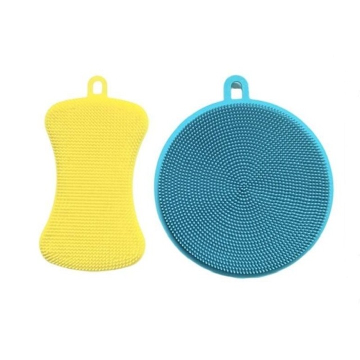 Set 2 bureti din Silicon, GIADELIS, Universali, Multifunctionali, Pentru bucatarie, Fructe si Legume, Accesorii baie, Reutilizabili pentru orice tip de suprafata, Albastru/Galben