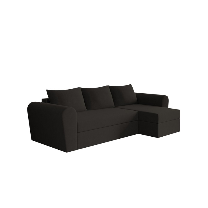 Coltar Word, extensibil, cu lada depozitare, stofa, 258 x 140 x 85 cm, Maro