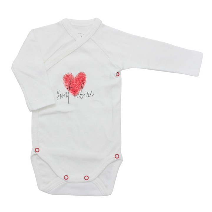 Body maneca lunga, bumbac, Sunt iubire, alb 52 CM
