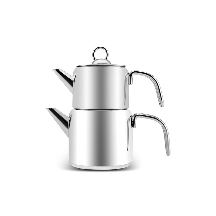 Комплект чайници Karaca, Mani Midi, неръждаема стомана, сребристи, 0,7 л, 1,4 л