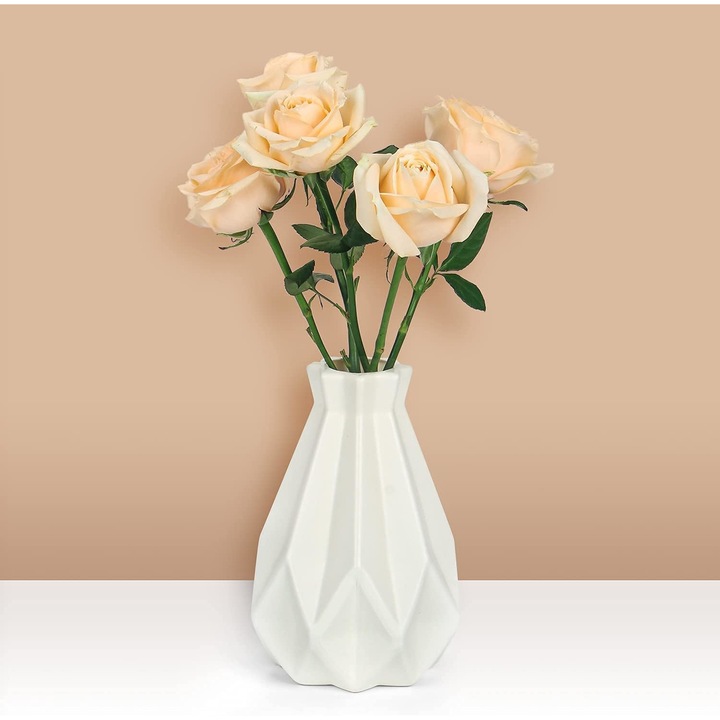 Vaza decorativa, Sunmostar, Plastic, Alb, 11x20.5 cm
