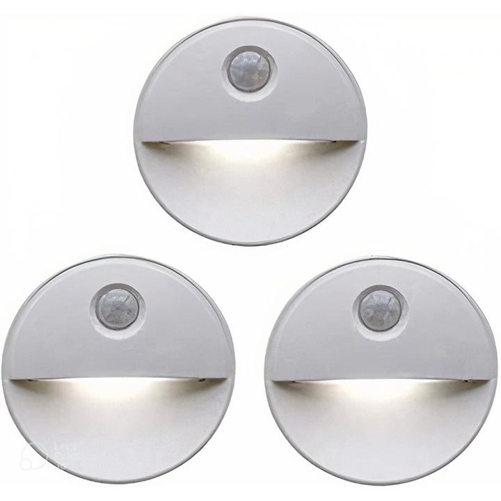 Spot LED, Ephe, Senzor de miscare, Plastic, 80x80x27 mm, Alb, 3 buc