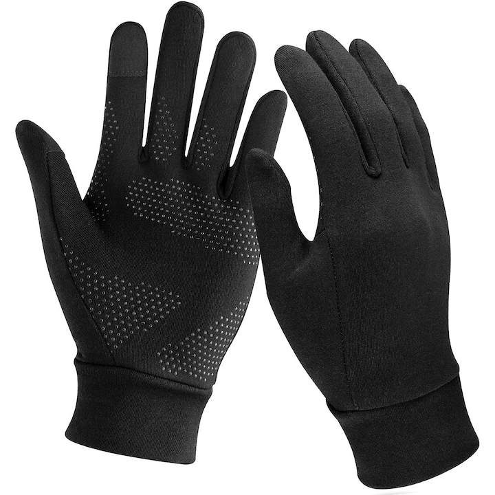 Sportkesztyű, Aisdelu®, unisex, nedvesség- és szélálló, telefon kijelzővel kompatibilis, fokozott tapadás kerékpározáshoz, síeléshez, futáshoz, L-es méret, fekete