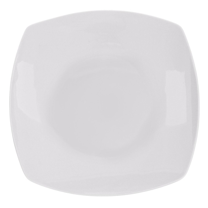 Set Farfurii 4 piese Intinse din Portelan, Patrate, Albe, 23.5x23.5 cm