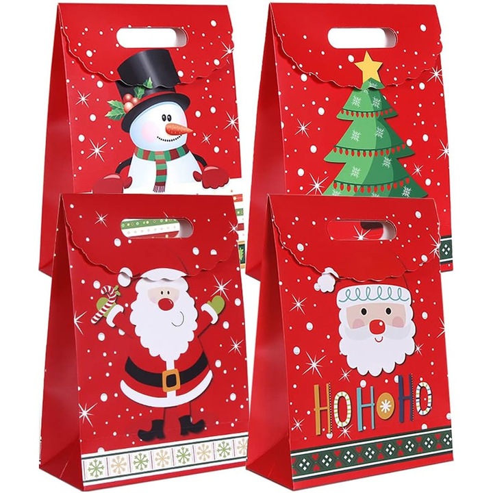 Set 20 pungi cadou, ComResi®, Craciun, 4 Modele, Fiecare model are cate 5 pungi. Multicolor