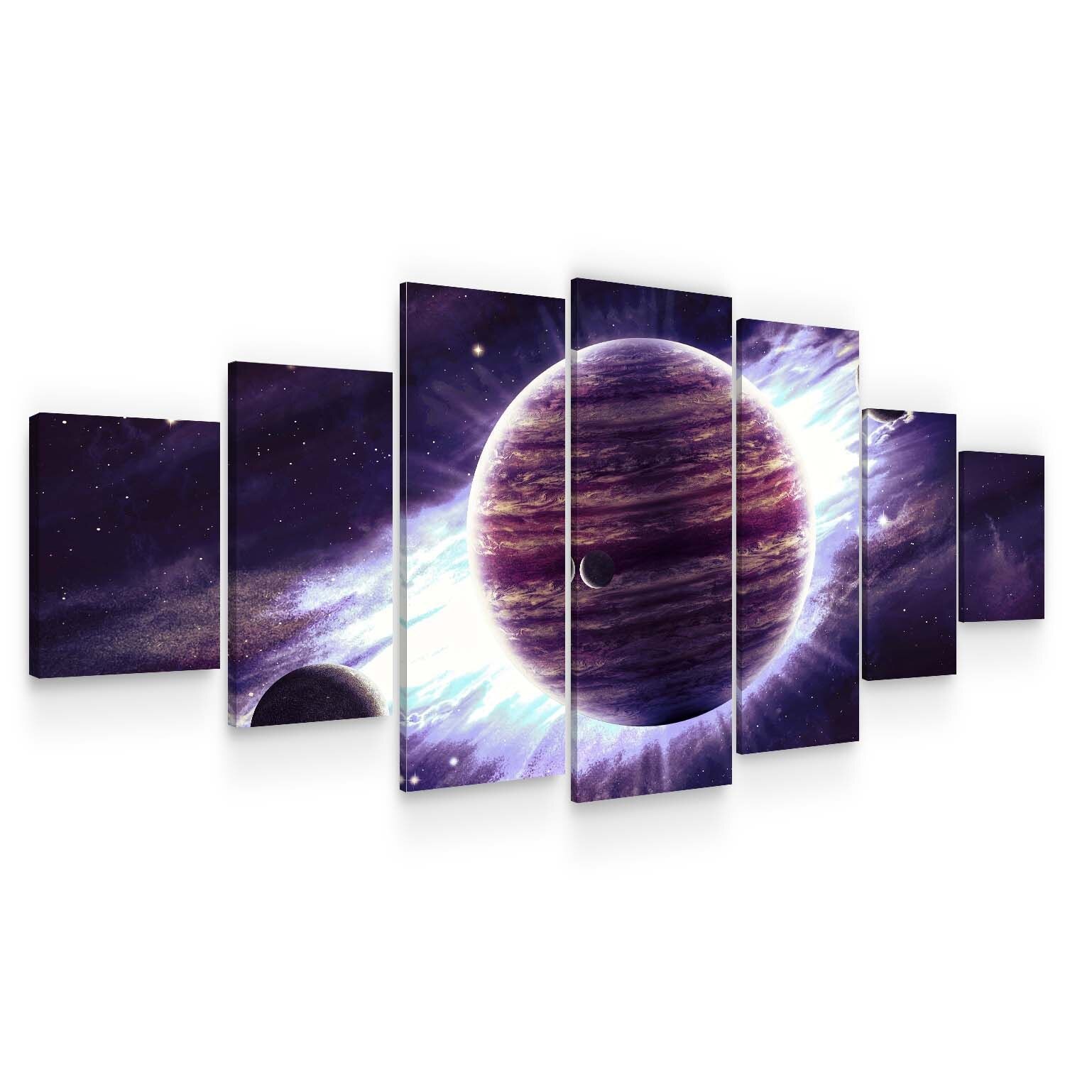 Set Tablou DualView Startonight Planeta violet, 7 piese, luminos in intuneric, 100 x 240 cm