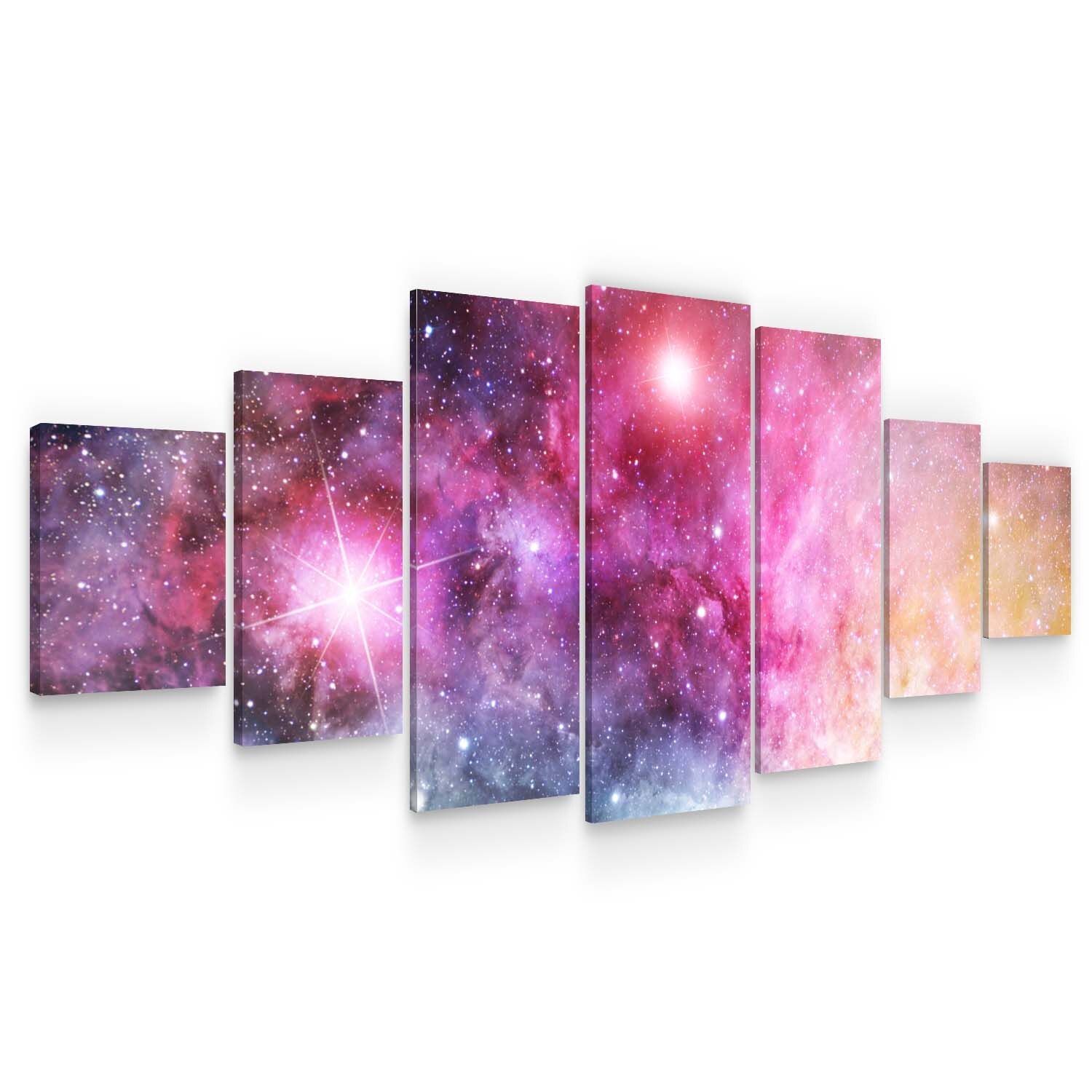 Set Tablou DualView Startonight Galaxie multicolora, 7 piese, luminos in intuneric, 100 x 240 cm