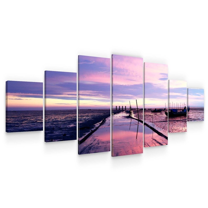 Set Tablou DualView Startonight Faleza violet, 7 piese, luminos in intuneric, 100 x 240 cm