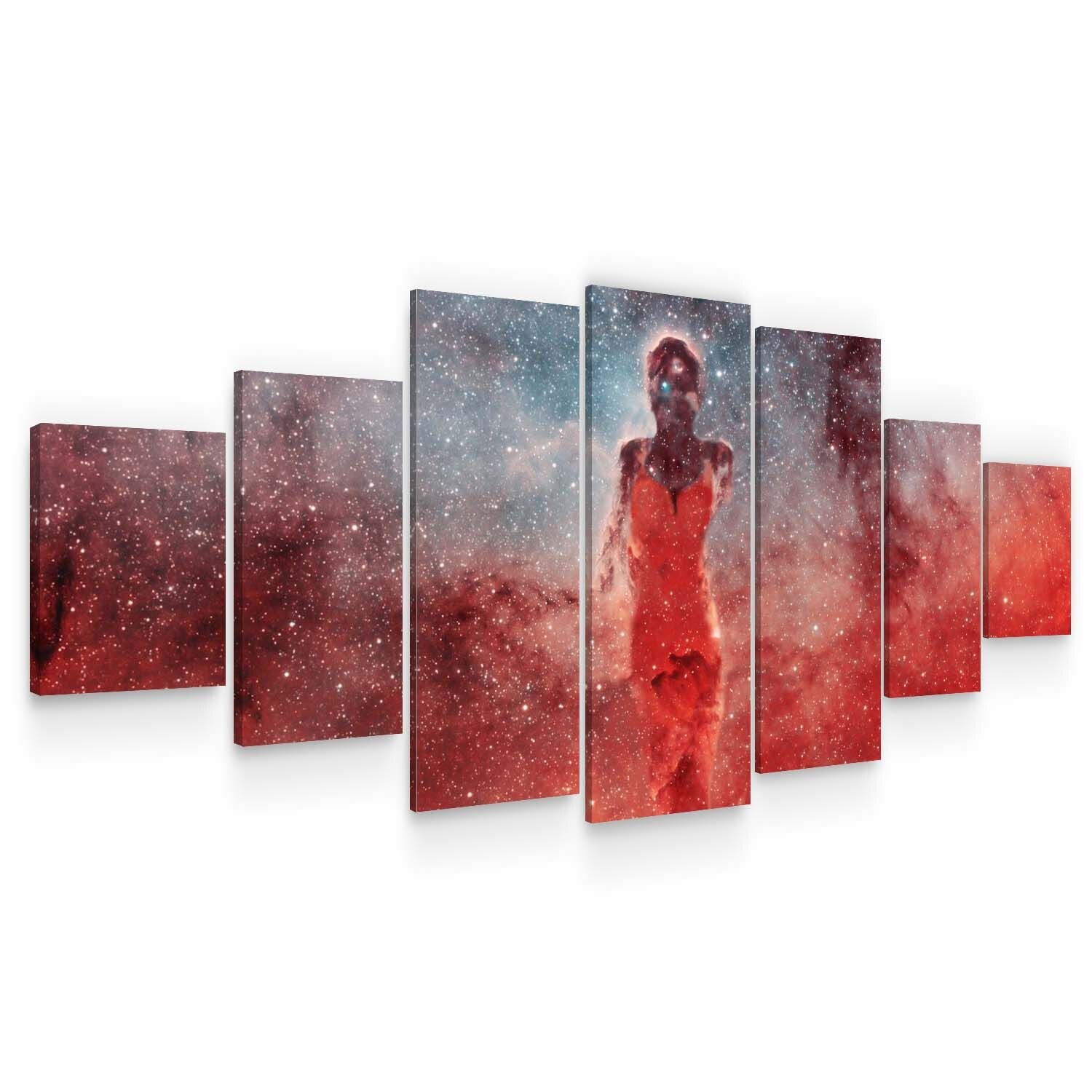 Set Tablou DualView Startonight Silueta cosmica, 7 piese, luminos in intuneric, 100 x 240 cm