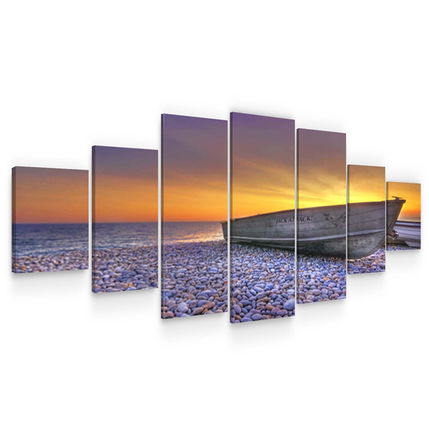 Set Tablou DualView Startonight Barca pe plaja, 7 piese, luminos in intuneric, 100 x 240 cm