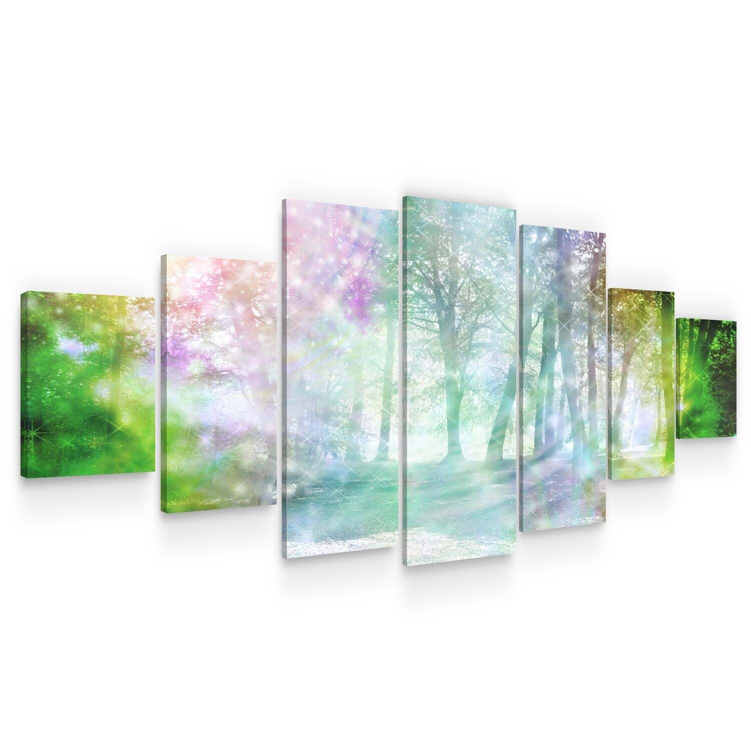 Set Tablou DualView Startonight Padure pastelata, 7 piese, luminos in intuneric, 100 x 240 cm