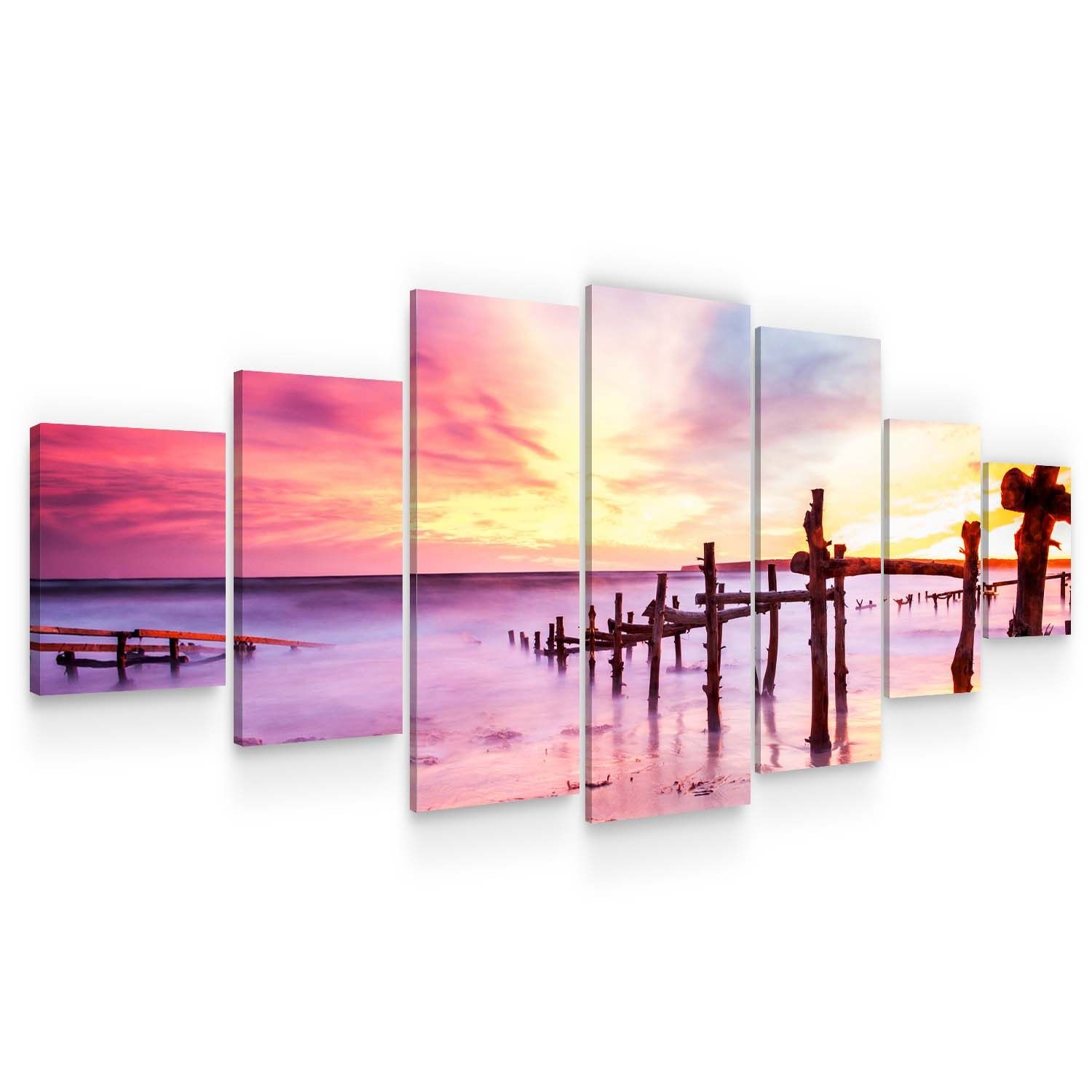 Set Tablou DualView Startonight Apus roz, 7 piese, luminos in intuneric, 100 x 240 cm