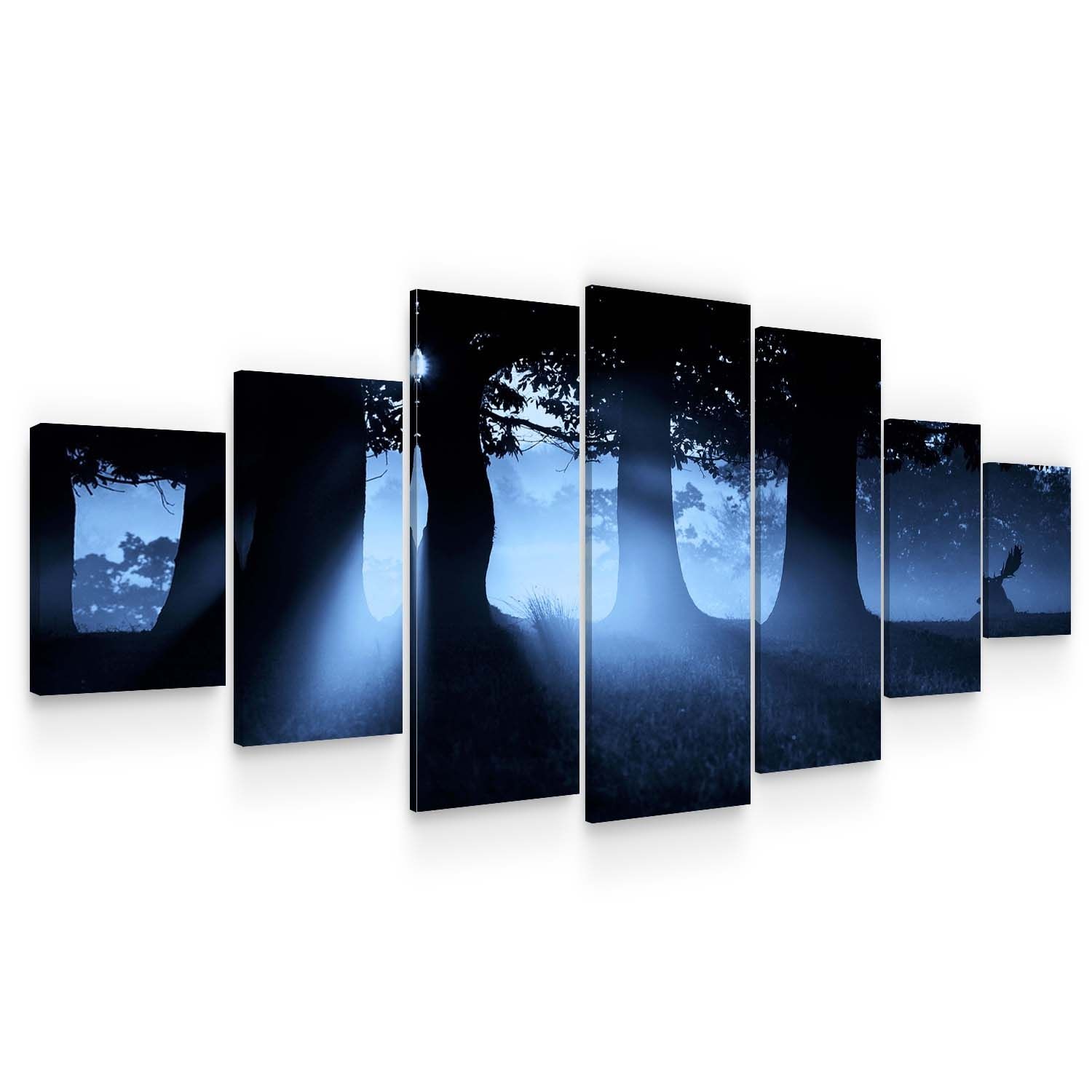 Set Tablou DualView Startonight Padurea albastra, 7 piese, luminos in intuneric, 100 x 240 cm