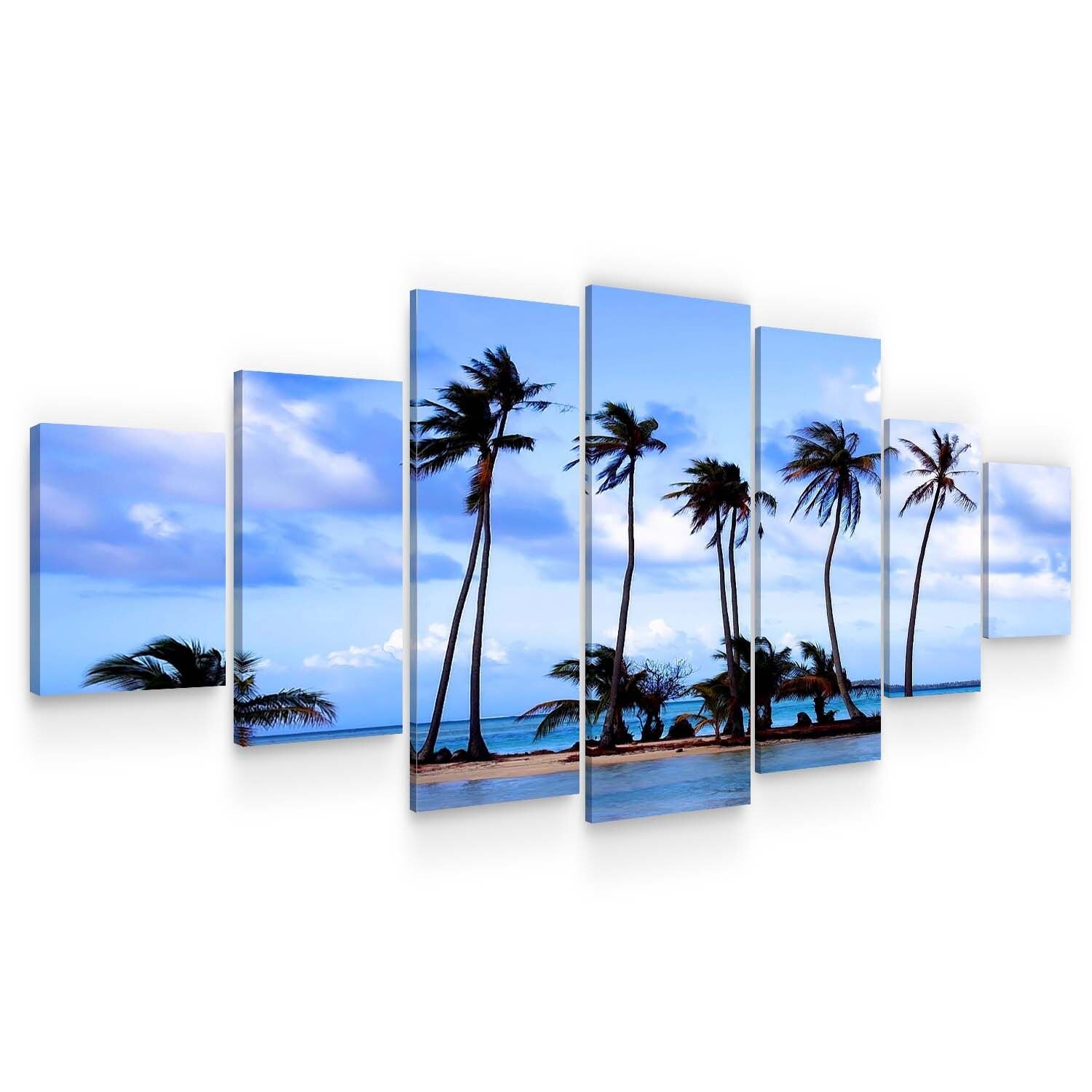 Set Tablou DualView Startonight Palmieri pe plaja, 7 piese, luminos in intuneric, 100 x 240 cm