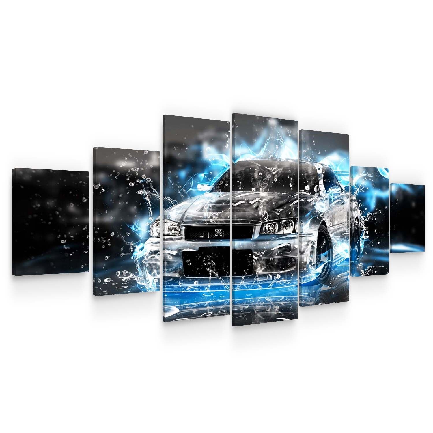 Set Tablou DualView Startonight Masina neagra abstract, 7 piese, luminos in intuneric, 100 x 240 cm