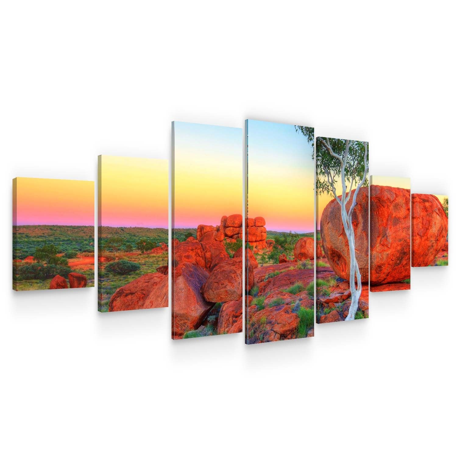 Set Tablou DualView Startonight Pietre rosii, 7 piese, luminos in intuneric, 100 x 240 cm