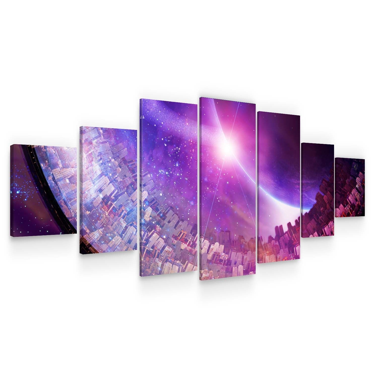 Set Tablou DualView Startonight Abstract violet, 7 piese, luminos in intuneric, 100 x 240 cm
