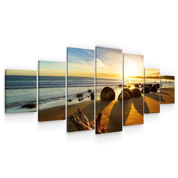 Set Tablou DualView Startonight Rasarit la plaja, 7 piese, luminos in intuneric, 100 x 240 cm
