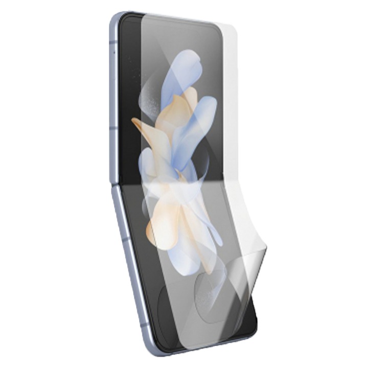 Szilikon matt fólia Samsung Galaxy Z Flip5 készülékhez, Flip 5, Rugalmas hidrokristály, Könnyű telepítés, Regenerálható, Elit osztályú védelem, Átlátszó szőnyeg