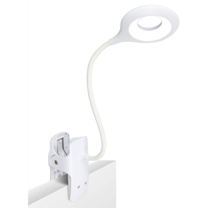 Lampa pentru citit, LED, Plastic, 3 temperaturi de culoare, 28 diode, USB, Alb