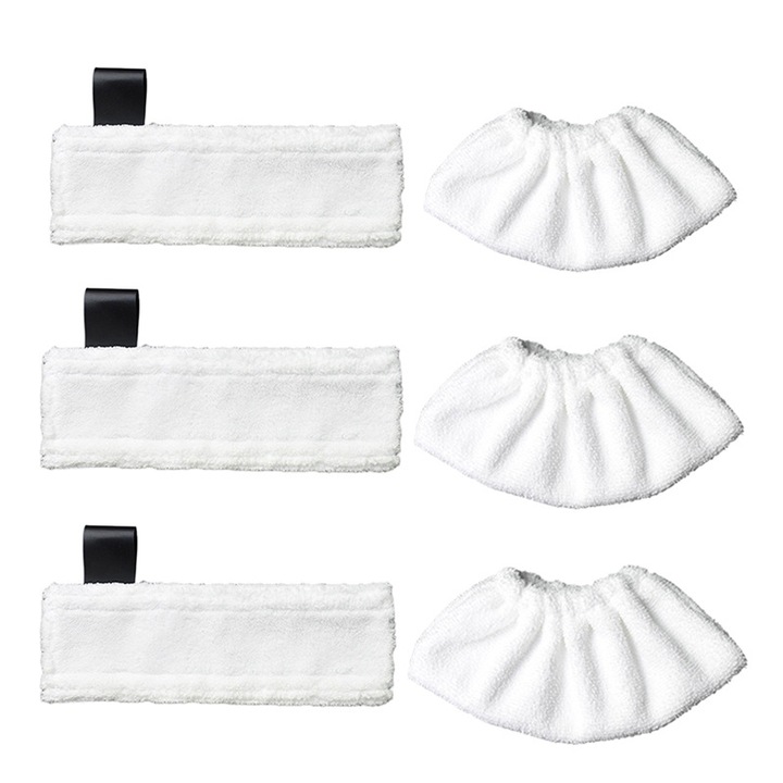Set 6 lavete/pad PAA-home 3 pentru duza de mana, 3 pentru duza de mana EasyFix si 3 pentru duza de podea, compatibile cu aparatele de curatat cu abur Karcher SC1, SC2, SC3, SC4, SC5, piese de schimb, accesorii