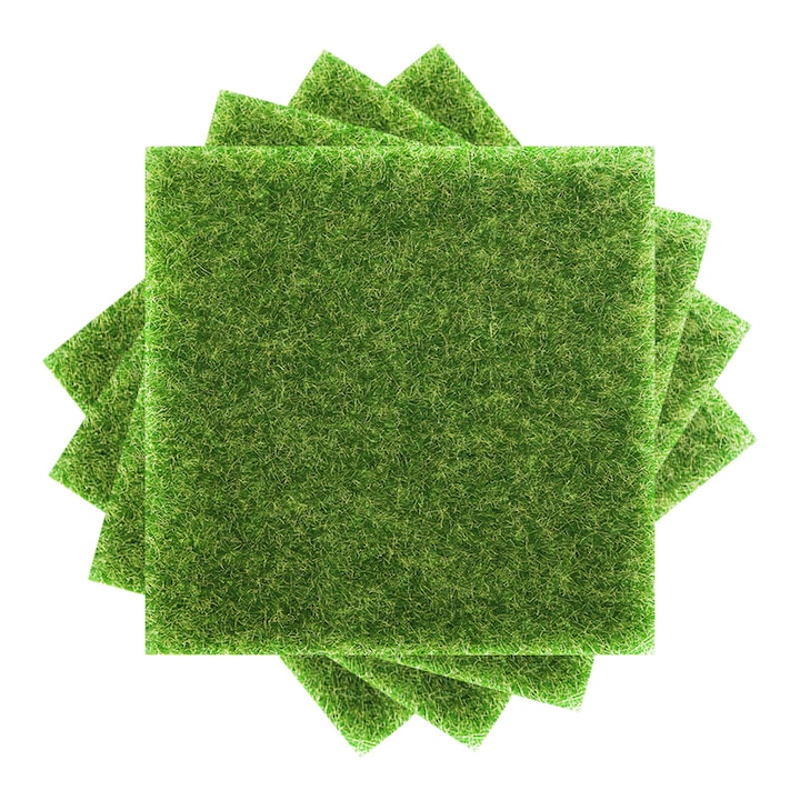 Set 8 covorase iarba artificiala, Sunmostar, Sintetic, 15 x 15 cm, Verde