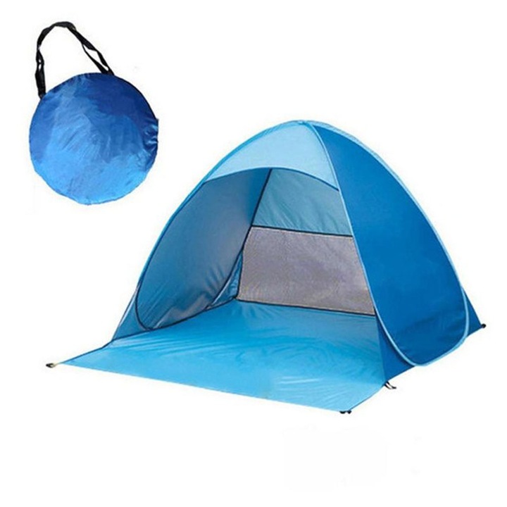 Cort de camping pliabil, Sunmostar, 2-3 persoane, Poliester, Albastru