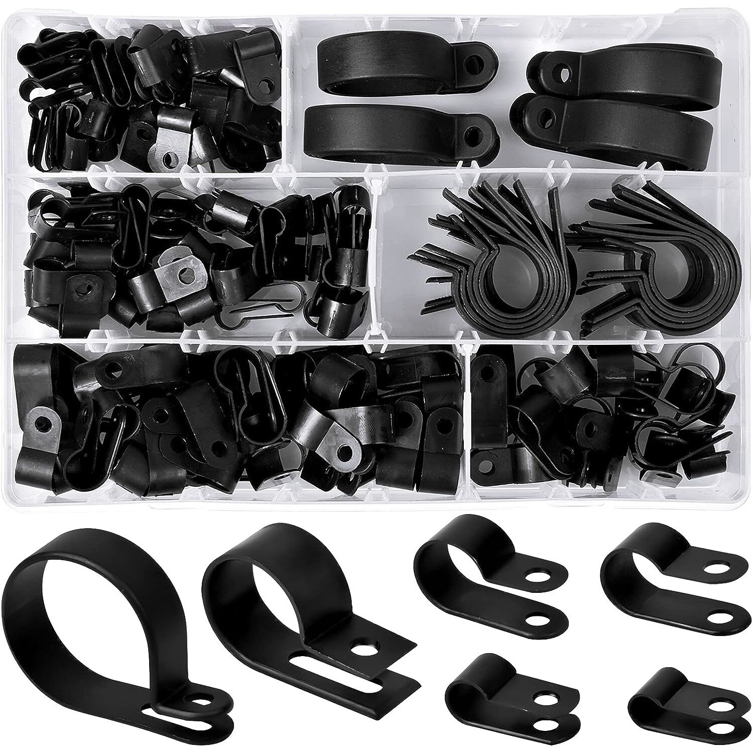 Set 200 cleme pentru cabluri, Plastic, 6 tipuri, Negru - eMAG.ro