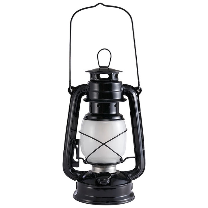 Lampa de furtuna, retro, portabila, pentru camping, 28x11.5cm, metal zincat, cu rezervor pentru ulei de lampa